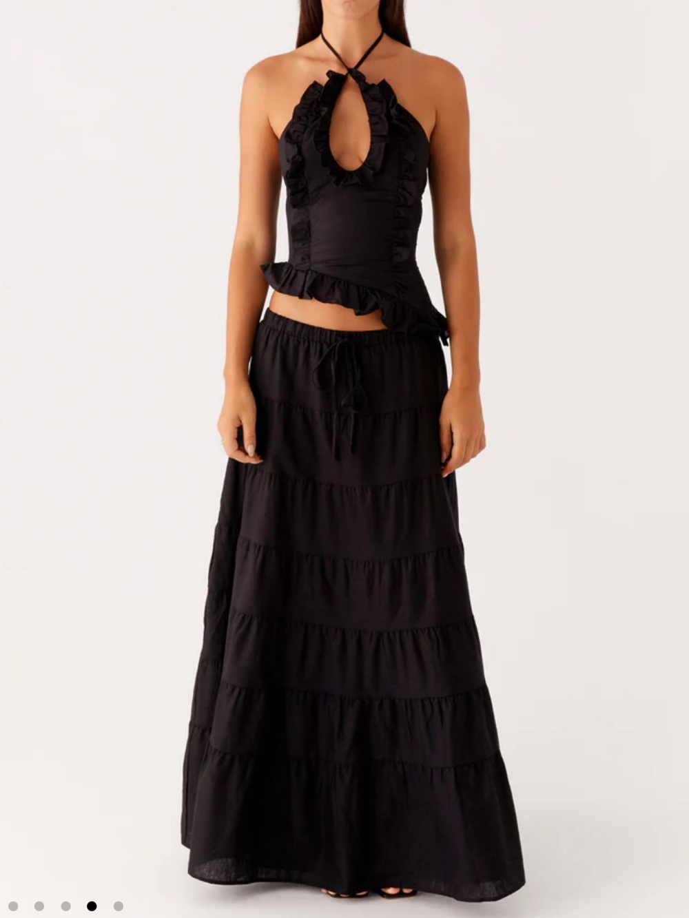 NWT Peppermayo Black Maxi Skirt and Halter Top Set- Mariella Linen